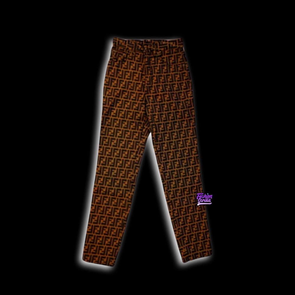 Fendi Vintage Zucca Monogram Brown Black Jean Logo Trousers - Picture 2 of 16